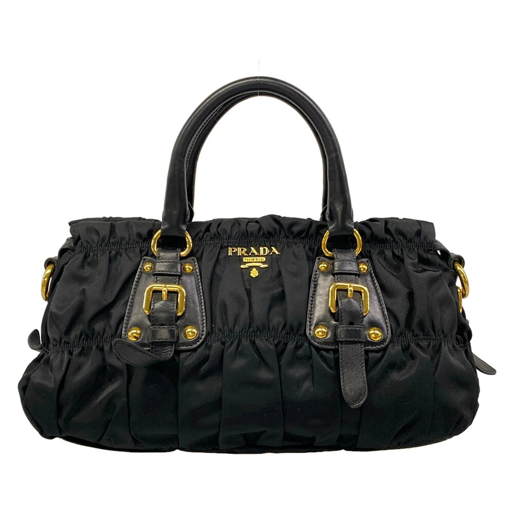 Prada Gathered Bag Black Nylon Leather #330416P10B